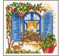 VERVACO Point De Croix Compté Kit Tableau Complet Set Assis À LA FENÊTRE De Broderie Loisir Créatif Maison Decoration Cadeau DIY ca. 16 x 16 cm Counted Cross Stitch Embroidery, Cotton, Multicolore