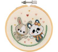 VERVACO Point De Croix Compté Kit Tableau Complet Set Avec Tambour PANDA ET LAPIN AMOUR ca. 16 x 16 cm De Broderie Loisir Créatif Maison Decoration Cadeau DIY Cross Stitch