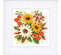 VERVACO Point De Croix Compté Kit Tableau Complet Set BEAUTÉ Florale De Broderie Loisir Créatif Maison Decoration Cadeau DIY ca. 13 x 13 cm Counted Cross Stitch Embroidery, Cotton, Multicolore