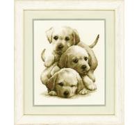 Vervaco Point De Croix Compté Kit Tableau Complet Set CHIOTS LABRADOR De Broderie Loisir Créatif Maison Decoration Cadeau DIY ca. 19 x 24 cm Counted Cross Stitch Embroidery