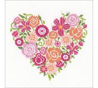 Vervaco Point De Croix Compté Kit Tableau Complet Set COEUR FLORAL De Broderie Loisir Créatif Maison Decoration Cadeau DIY ca. 18 x 17 cm Counted Cross Stitch Embroidery