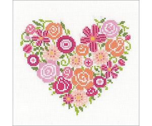 Vervaco Point De Croix Compté Kit Tableau Complet Set COEUR FLORAL De Broderie Loisir Créatif Maison Decoration Cadeau DIY ca. 18 x 17 cm Counted Cross Stitch Embroidery