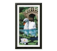 VERVACO Point De Croix Compté Kit Tableau Complet Set Cygne De Broderie Loisir Créatif Maison Decoration Cadeau DIY ca. 20 x 40 cm Counted Cross Stitch Embroidery, Cotton, Multicolore