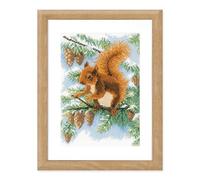 VERVACO Point De Croix Compté Kit Tableau Complet Set ÉCUREUIL DANS LE PIN De Broderie Loisir Créatif Maison Decoration Cadeau DIY ca. 19 x 27 cm Counted Cross Stitch Embroidery