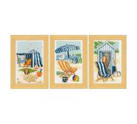 VERVACO Point De Croix Compté Kit Tableau Complet Set ENSEMBLE DE 3 PIÈCES SOLEIL ET MER De Broderie Loisir Créatif Maison Decoration Cadeau DIY 8 x 12 cm Counted Cross Stitch Embroidery