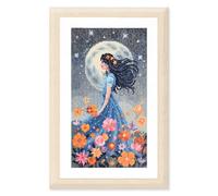 VERVACO Point De Croix Compté Kit Tableau Complet Set FILLE AVEC LA LUNE De Broderie Loisir Créatif Maison Decoration Cadeau DIY ca. 16 x 28 cm Counted Cross Stitch Embroidery