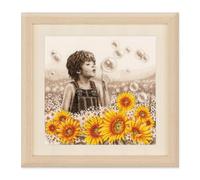 Vervaco Point De Croix Compté Kit Tableau Complet Set GARÇON ET TOURNESOLS De Broderie Loisir Créatif Maison Decoration Cadeau DIY ca. 33 x 33 cm Counted Cross Stitch Embroidery