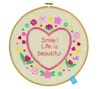 Vervaco Point De Croix Compté Kit Tableau Complet Set LA VIE EST BELLE De Broderie Loisir Créatif Maison Decoration Cadeau DIY ca. 24 x 24 cm Counted Cross Stitch Embroidery