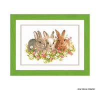 Vervaco – Kit broderie point de croix compté – Lapins en champs de fleurs – Tableau complet 27×18 cm