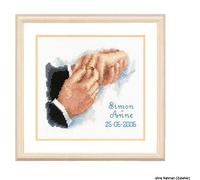 Vervaco Point De Croix Compté Kit Tableau Complet Set L'ENCHANGE DES ALLIANCES De Broderie Loisir Créatif Maison Decoration Cadeau DIY ca. 19 x 16 cm Counted Cross Stitch Embroidery