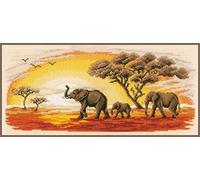 VERVACO Point De Croix Compté Kit Tableau Complet Set LES ÉLÉPHANTS De Broderie Loisir Créatif Maison Decoration Cadeau DIY ca. 42 x 20 cm Counted Cross Stitch Embroidery