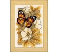 Vervaco Point De Croix Compté Kit Tableau Complet Set PAPILLONS ET FLEURS De Broderie Loisir Créatif Maison Decoration Cadeau DIY ca. 8 x 12 cm Counted Cross Stitch Embroidery