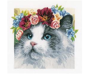 Vervaco Point De Croix Compté Kit Tableau Complet Set RAGDOLL COURONNE DE FLEURS De Broderie Loisir Créatif Maison Decoration Cadeau DIY ca. 29 x 29 cm Counted Cross Stitch Embroidery