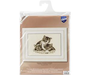 Vervaco Point De Croix Compté Kit Tableau Complet Set TROIS PETITS CHATONS De Broderie Loisir Créatif Maison Decoration Cadeau DIY ca. 23 x 20 cm Counted Cross Stitch Embroidery