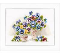 Vervaco Point De Croix Compté Kit Tableau Complet Set VASES AVEC VIOLETTES De Broderie Loisir Créatif Maison Decoration Cadeau DIY ca. 27 x 20 cm Counted Cross Stitch Embroidery