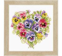 VERVACO Point De Croix Compté Kit Tableau Complet Set VIOLETTES EN FORME DE COEUR De Broderie Loisir Créatif Maison Decoration Cadeau DIY ca. 23 x 22 cm Counted Cross Stitch Embroidery