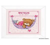 Vervaco Point de Croix compté: Registre de Naissance: Petit Ours dans Un hamac (Rose) PN-0148471 21 x 24 x 0,3 cm