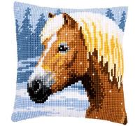 Vervaco Cross Stitch Cushion Kit House Decorating HORSE IN THE SNOW DIY Art & Craft Embroidery Tapestry Kit Creative Activities Art Project For Adults ca.40x40 cm Gift Set