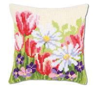 Vervaco Cross Stitch Cushion Kit House Decorating SPRING FLOWERS DIY Art & Craft Embroidery Tapestry Kit Creative Activities Art Project For Adults ca.40x40 cm Gift Set