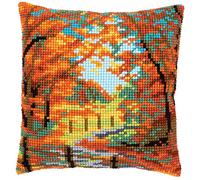 Vervaco Cross Stitch Cushion Kit House Decorating AUTUMN LANDSCAPE DIY Art & Craft Embroidery Tapestry Kit Creative Activities Art Project For Adults ca.40x40 cm Gift Set