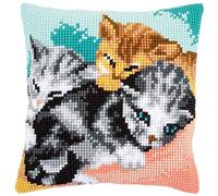 Vervaco Cross Stitch Cushion Kit House Decorating THREE CATS DIY Art & Craft Embroidery Tapestry Kit Creative Activities Art Project For Adults ca.40x40 cm Gift Set