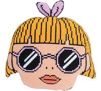 VERVACO Point De Croix Kit Coussin Complet avec Dos FILLE AUX LUNETTES Decoration Manuelle Broderie Kit Adulte Art Creatif Cadeau DIY ca. 50 x 51 cm