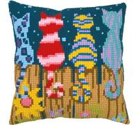 VERVACO Point De Croix Kit Coussin Complet CHATS SUR LA CLÔTURE Decoration Manuelle Broderie Kit Adulte Art Creatif Cadeau DIY ca. 40 x 40 cm Cross Stitch Embroidery
