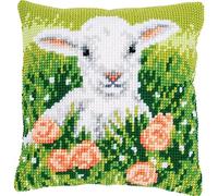 Vervaco Kit point de croix Coussin complet Agneau et Fleurs 40 x 40 cm Blanc