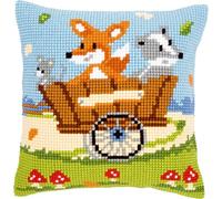 Vervaco Point De Croix Kit Coussin Complet Set AMIS FORESTIERS Decoration Manuelle Broderie Kit Adulte Art Creatif Cadeau DIY Cross Stitch Embroidery ca. 40 x 40 cm