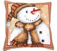 VERVACO Point De Croix Kit Coussin Complet Set BONHOMME DE NEIGE Decoration Manuelle Broderie Kit Adulte Art Creatif Cadeau DIY Cross Stitch Embroidery ca. 40 x 40 cm