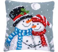 Vervaco Point De Croix Coussin Complet Set BONHOMMES DE Neige Decoration Manuelle Broderie Kit Adulte Art Creatif Cadeau DIY Cross Stitch Embroidery ca. 40 x 40 cm, Coton, Multicolore
