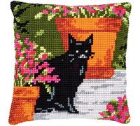 VERVACO Point De Croix Kit Coussin Complet Set CHAT ENTRE FLEURS Decoration Manuelle Broderie Kit Adulte Art Creatif Cadeau DIY Cross Stitch Embroidery ca. 40 x 40 cm