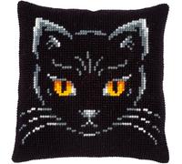 VERVACO Point De Croix Kit Coussin Complet Set CHAT NOIR Decoration Manuelle Broderie Kit Adulte Art Creatif Cadeau DIY Cross Stitch Embroidery ca. 40 x 40 cm