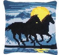 VERVACO Point De Croix Kit Coussin Complet Set CHEVAUX ET LUNE Decoration Manuelle Broderie Kit Adulte Art Creatif Cadeau DIY Cross Stitch Embroidery ca. 40 x 40 cm