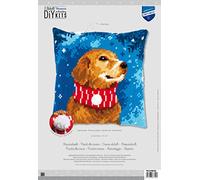 Vervaco Point De Croix Kit Coussin Complet Set CHIEN AVEC ÉCHARPE Decoration Manuelle Broderie Kit Adulte Art Creatif Cadeau DIY Cross Stitch Embroidery ca. 40 x 40 cm