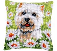 VERVACO Point De Croix Kit Coussin Complet Set CHIEN Decoration Manuelle Broderie Kit Adulte Art Creatif Cadeau DIY Cross Stitch Embroidery ca. 40 x 40 cm, design #5