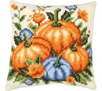 VERVACO Point De Croix Kit Coussin Complet Set Citrouilles Decoration Manuelle Broderie Kit Adulte Art Creatif Cadeau DIY 40 x 40 cmCross Stitch Embroidery