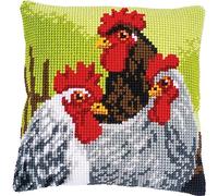 VERVACO Point De Croix Kit Coussin Complet Set COQ ET POULETS Decoration Manuelle Broderie Kit Adulte Art Creatif Cadeau DIY Cross Stitch Embroidery ca. 40 x 40 cm