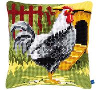 VERVACO Point De Croix Kit Coussin Complet Set COQ NOIR Decoration Manuelle Broderie Kit Adulte Art Creatif Cadeau DIY Cross Stitch Embroidery ca. 40 x 40 cm