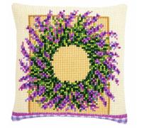 VERVACO Point De Croix Kit Coussin Complet Set COURONNE DE LAVANDE Decoration Manuelle Broderie Kit Adulte Art Creatif Cadeau DIY Cross Stitch Embroidery ca. 40 x 40 cm