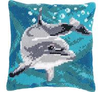 VERVACO Point De Croix Kit Coussin Complet Set DAUPHIN Decoration Manuelle Broderie Kit Adulte Art Creatif Cadeau DIY Cross Stitch Embroidery ca. 40 x 40 cm