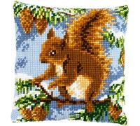 VERVACO Point De Croix Kit Coussin Complet Set ECUREUIL DANS LE PIN Decoration Manuelle Broderie Kit Adulte Art Creatif Cadeau DIY Cross Stitch Embroidery ca. 40 x 40 cm