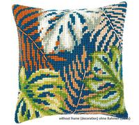 Vervaco Point De Croix Kit Coussin Complet Set FEUILLES BOTANIQUES Decoration Manuelle Broderie Kit Adulte Art Creatif Cadeau DIY Cross Stitch Embroidery ca. 40 x 40 cm