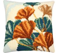 VERVACO Point De Croix Kit Coussin Complet Set Feuilles de Ginkgo Decoration Manuelle Broderie Kit Adulte Art Creatif Cadeau DIY 40 x 40 cmCross Stitch Embroidery
