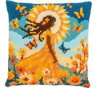 VERVACO Point De Croix Kit Coussin Complet Set FILLE AVEC LE SOLEILDecoration Manuelle Broderie Kit Adulte Art Creatif Cadeau DIY ca. 40 x 40 cm Cross Stitch Embroidery