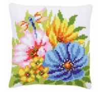 Vervaco - Kit point de croix coussin Fleurs colorées - Coton multicolore 40 x 40 cm