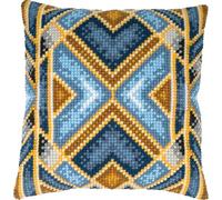VERVACO Point De Croix Kit Coussin Complet Set GÉOMÉTRIQUE Decoration Manuelle Broderie Kit Adulte Art Creatif Cadeau DIY Cross Stitch Embroidery ca. 40 x 40 cm, Couleurs variées