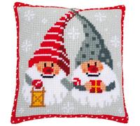 VERVACO Point De Croix Kit Coussin Complet Set GNOMES DE NOËL Decoration Manuelle Broderie Kit Adulte Art Creatif Cadeau DIY Cross Stitch Embroidery ca. 40 x 40 cm