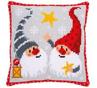 Vervaco Point De Croix Kit Coussin Complet Set GNOMES DE NOËL Decoration Manuelle Broderie Kit Adulte Art Creatif Cadeau DIY Cross Stitch Embroidery ca. 40 x 40 cm