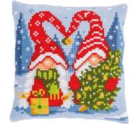 VERVACO Point De Croix Kit Coussin Complet Set GNOMES DE NOËL Decoration Manuelle Broderie Kit Adulte Art Creatif Cadeau DIY Cross Stitch Embroidery ca. 40 x 40 cm